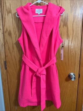 Haute Monde Vibrant Hot Pink Hooded Sleeveless Belted Vest